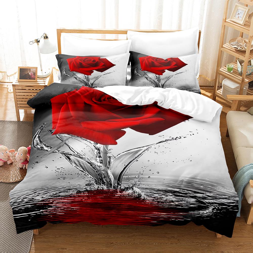 

Passionate Red Roses Bedding Set Romantic 3D Printed Luxurious Soft Skin-Friendly Duvet Cover Birthday Gift Bedroom Decoration EU Single 135x200cm