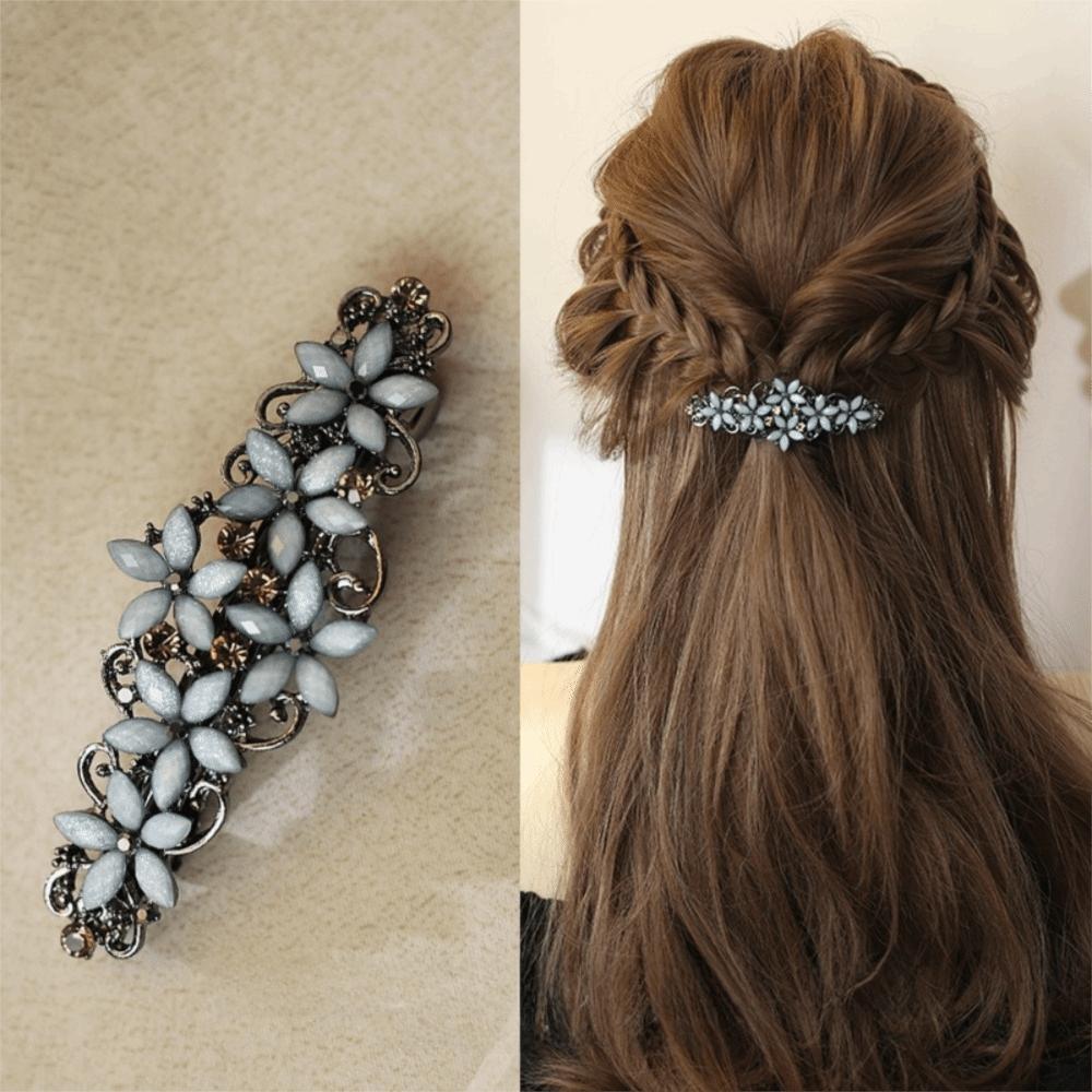 

Simple Retro Rhinestone Hair Clip Elegant Headwear Spring Clip Hairpin Back-of-Head Hair Clip Hair Accessories серый