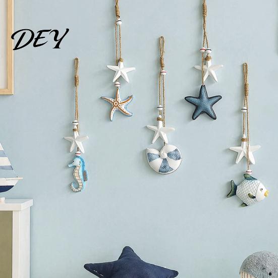 Wooden Ocean Hanging Ornament Starfish Decoration, Nautical Coastal Wall Ornament, Seaside Inspired Decor Theme Art for Home Beach Lake House
