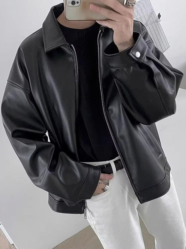 Men's 2023 Spring PU Leather Casual Baseball & Motorcycle Jacket - Korean Trend