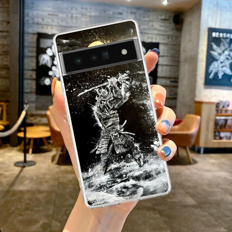 Phone Case For Google Pixel 9 8 7 6 9A 8A 7A 6A 5 4 5A 4A 3A Pro XL Soft Clear TPU Transparent Cover Japanese Samurai Art