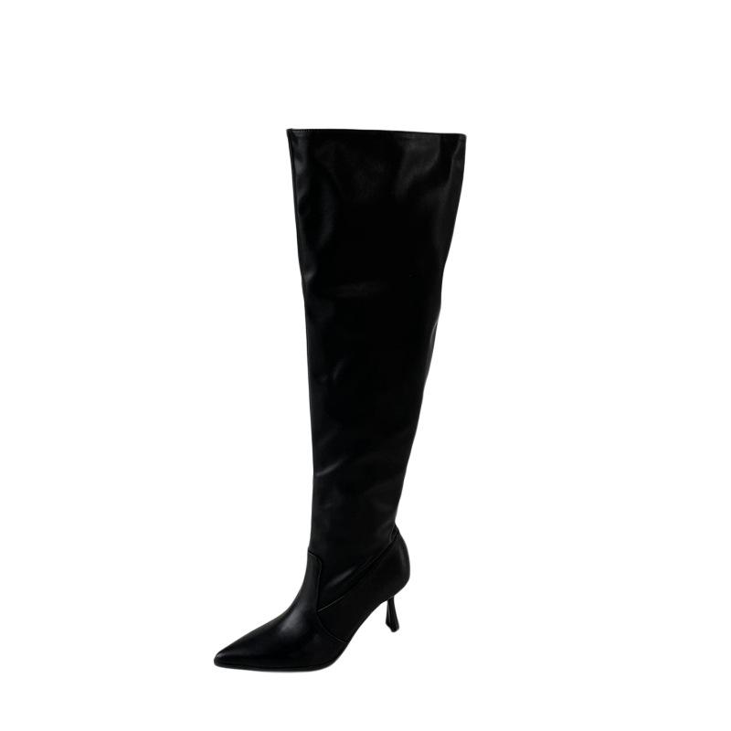 Spice Girl Wide Boots 2025 New Big Tube Women's Boots Pointed Tips Thin Heels Skinny Pile Boots Large Size Over-the-Knee Boots