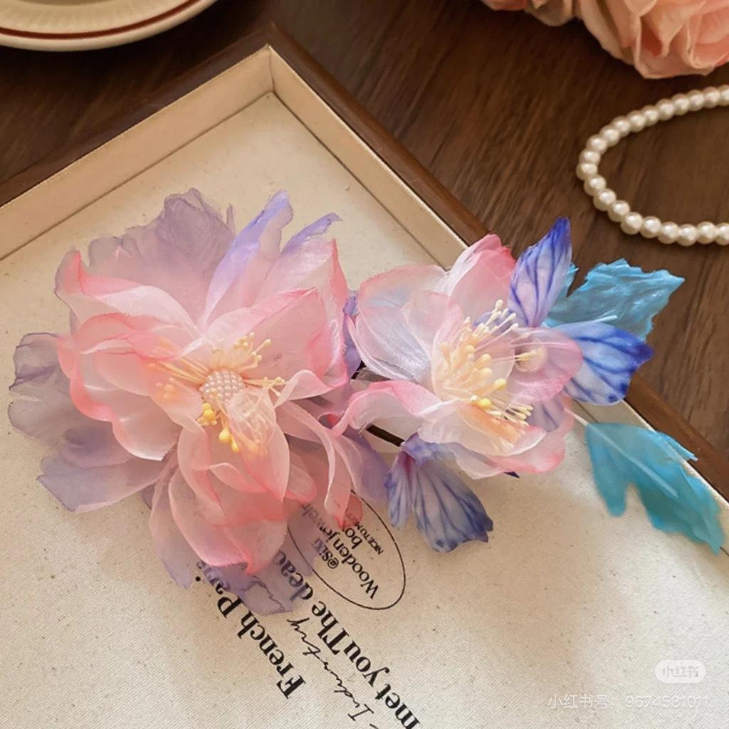 Handmade Juan Yarn Hot Flower Hairpin Peony Peony Hanbok Back Pressure Headdress Tang Style Flower Gradient Green Ancient Style Hanbok Headwear