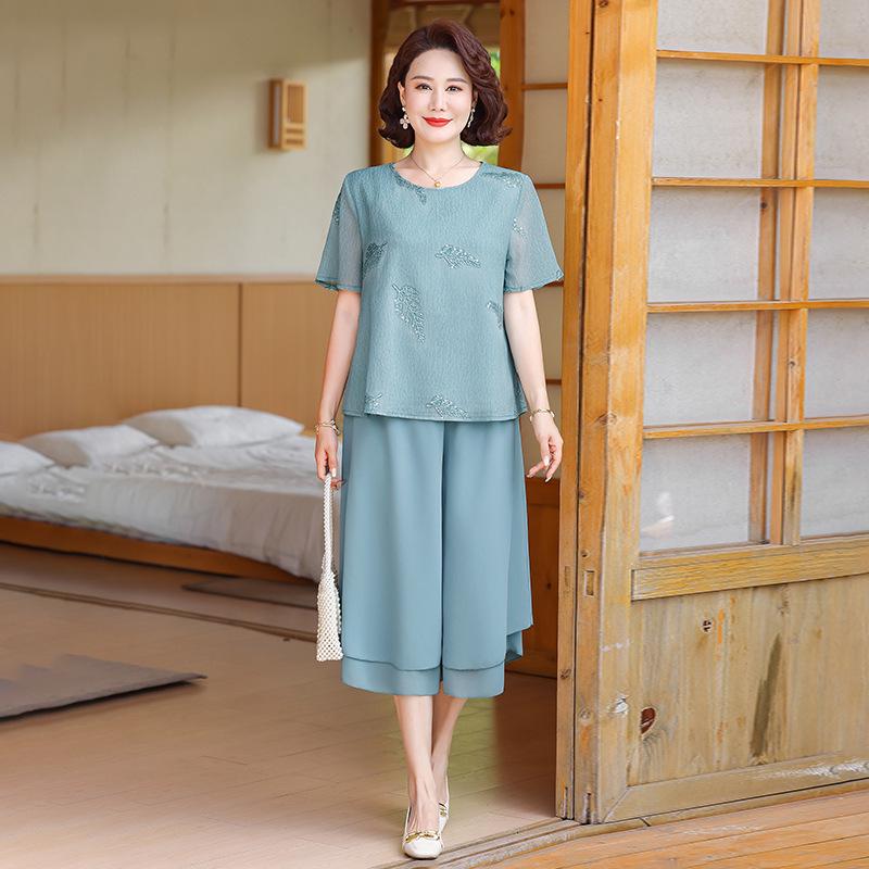 

Summer 2026 Elegant Slimming Top for Middle-Aged & Elderly Women 5XL (150-160 jin) синий