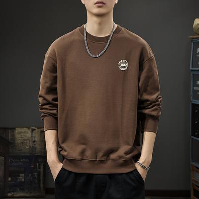 Autumn American Casual Printed Sweater Men'S Heavy Loose Long-Sleeved Top With Crew Neck Bottoming Shirt