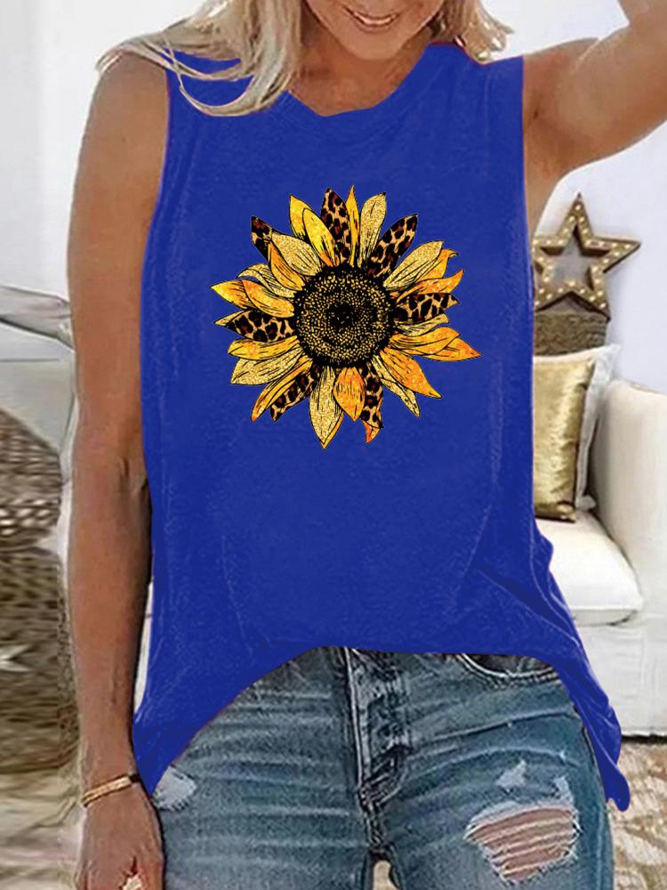 Summer Sunflower 3D Printed New Tank Top, Retro Fashion Women's Wear, Round Neck Sleeveless T-shirt, Loose T-shirt, Clothing