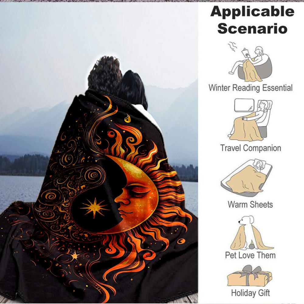 1pc Sun Moon Symbol Blanket - Lightweight Flannel Fleece with Digital Printing, Soft Warm for Sofa, Travel, Camping, Office yy251018262