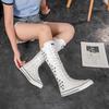 Scarpe da donna a tubo lungo con cinturino frontale e cerniera laterale scarpe a tubo lungo scarpe in tela traspirante vuote con strass lunghe