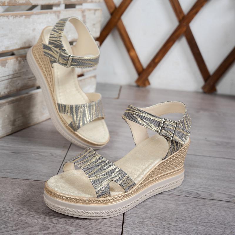 Spring and summer large size thick-soled wedge heel women's sandals women's buckle fish mouth women's sandals women's
