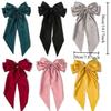 Oversized Satin Bow Hair Clip with Long Ribbon Elegant Solid Color Hairpin for Women Girls Party Daily Hairstyling