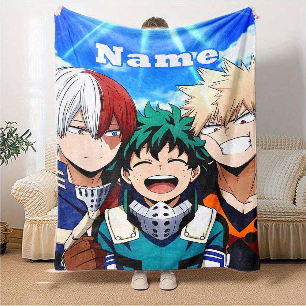 Custom Name My Hero Academia Theme Printed Blanket - Perfect for Couch, Bed, Travel & Outdoor Use | Machine Washable, Cozy & Durable.