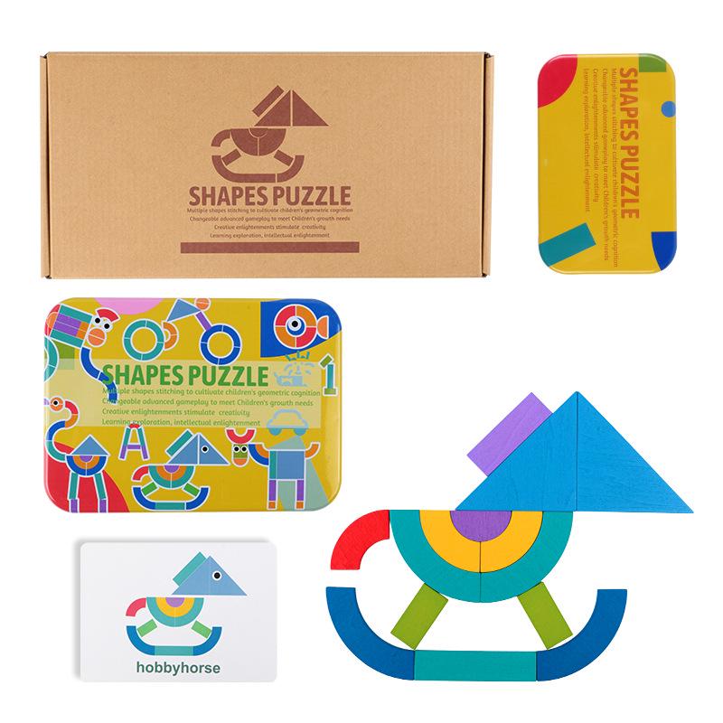 Geometric Shape Puzzle Tin: Educational Wooden Tangram for Children