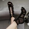 Sexy High Heels Hohl Mesh Sandalen Frauen Sommer Kreuz-gebunden Peep Toe Heels Sandalen Ankle Strap Tanzschuhe Schwarz Net Sandalen