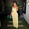 2023 Summer European Spaghetti Strap Backless Solid Popcorn Dress