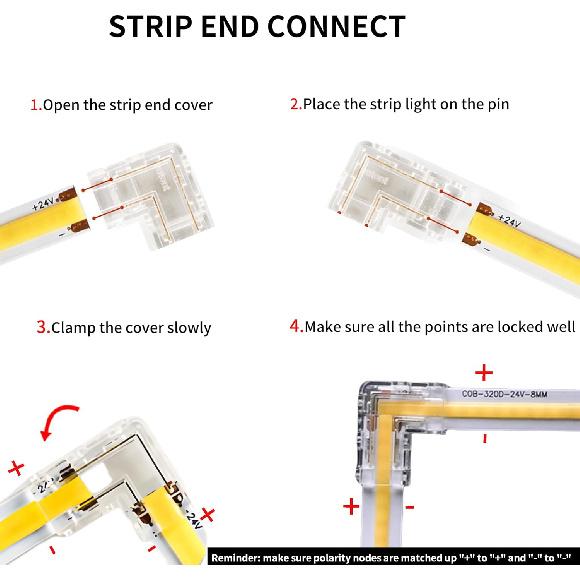 2Pin Transparent Solderless 8mm COB LED Strip Connector Corner Kit,Strip To Wire 4P,Strip To Strip 12P,L-Shape 2P,Red and Black Wire 4P,for 5V 12V