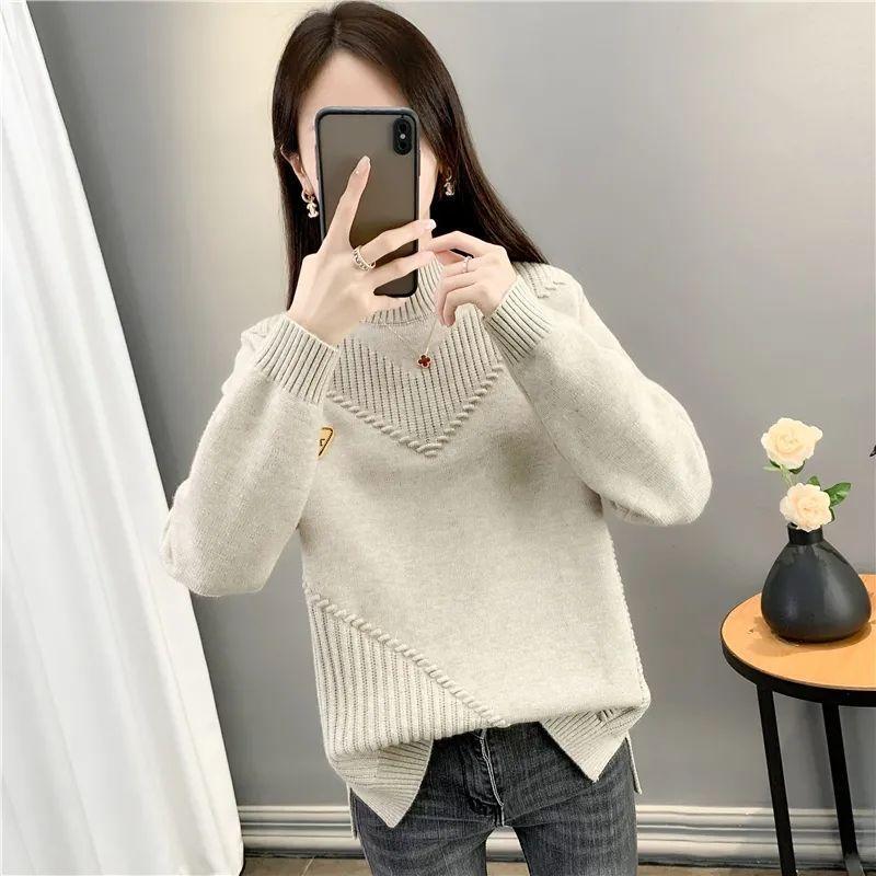 Plus Size Solid Mock Neck Sweater, Casual Long Sleeve Sweater for Fall & Winter, Women's Plus Size Clothing