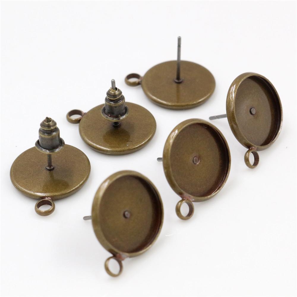 10pcs 8-16mm Inner Size Earring Studs Cabochons Blank Base Setting Bezel Tray with Hole Loops DIY Jewelry Making Accessories 