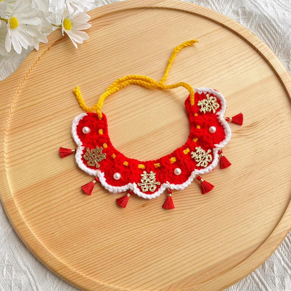 

Lace-up Style Cat Hand-knitted Scarf Decorative Pet Saliva Towel New Year Pet Collar Wedding Style A