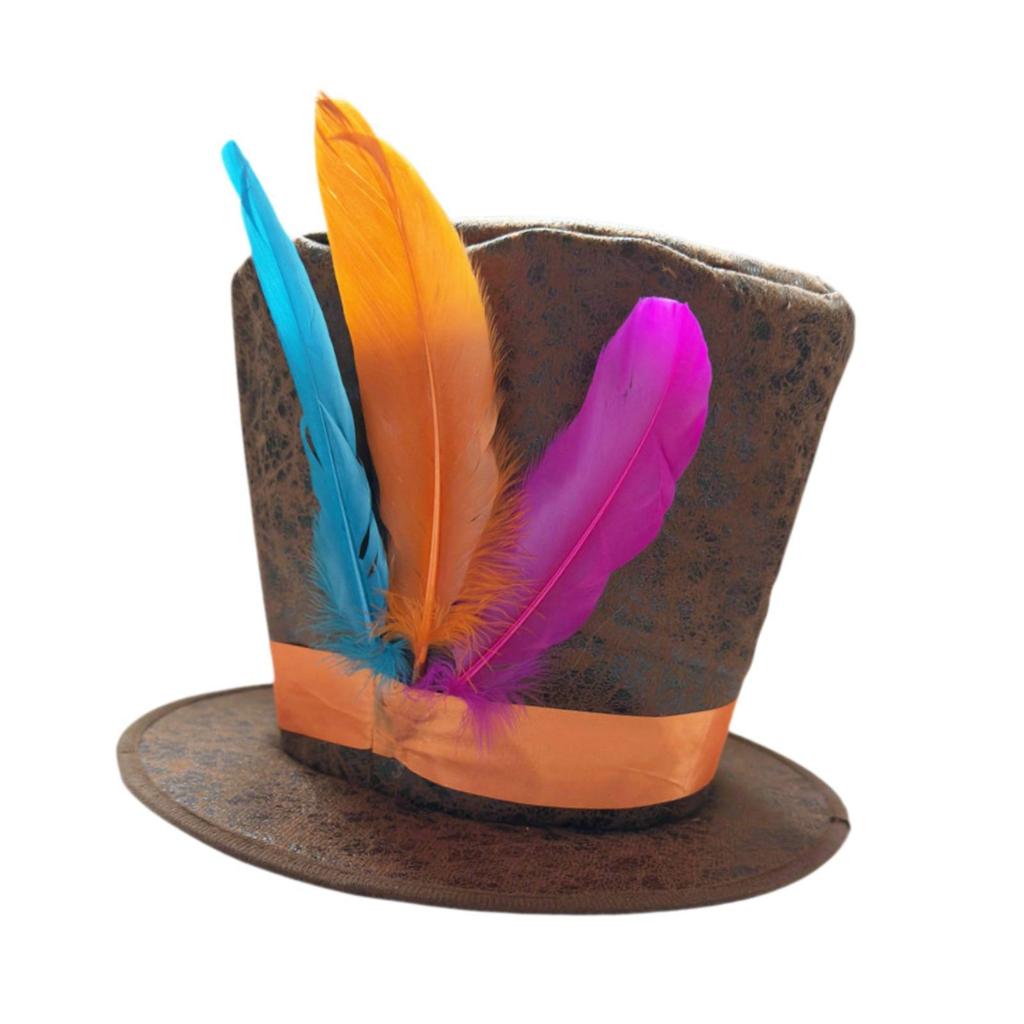 Cappello a Cilindro da Mago Costume Accessorio Piuma Artificiale per Mascherata Nightclub Adulti