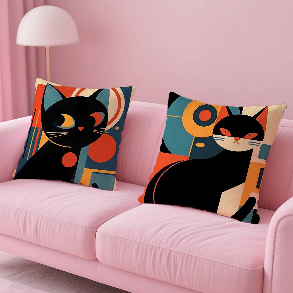 Simple Fashion B-Bauhaus Cat Art Pillow Case Anti-Dustmite Pillowcase Invisible Zipper Silky Short Plush Sofa Cushion Cover