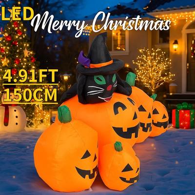 4.92FT Halloween Inflatable Toys Yard Ornaments Lawn Party Decoration Black Cat Pumpkin Home Supplies Ornaments with LED Lights