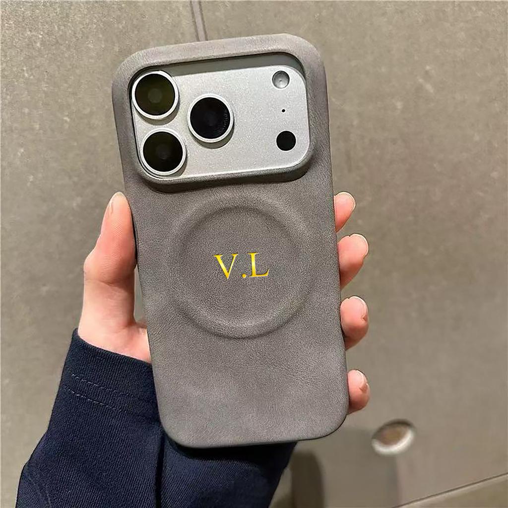 Custom Name Retro Faux Leather Magnetic Wireless Charging Case For iPhone 17 16 15 14 13 Pro Max 17 Air Hot Gold Foil Stamping