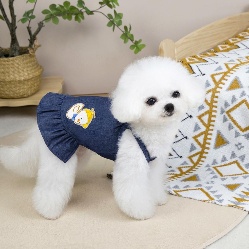 Cute pet dog dog clothes suspenders denim skirt teddy bear small dog spring and autumn summer thin