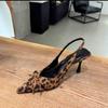 Leopard Print Summer Pointed Toe High Heel Women's Sandals Fashion Slip-On Mules for Ladies Party Dress Shoes