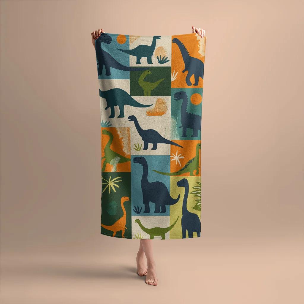 INS style dinosaur print beach towel yoga mat environmentally friendly non-fading thick large size bath towel outdoor picnic mat