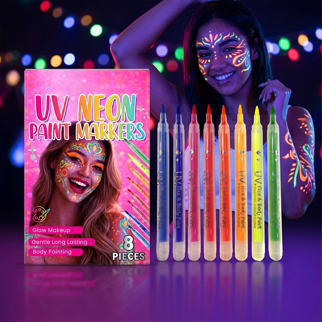 Facial And Body Painting Pigment Set Glowing Makeup With Black Light Effect, Emits Light, Easy To Apply And Clean Up.8ML