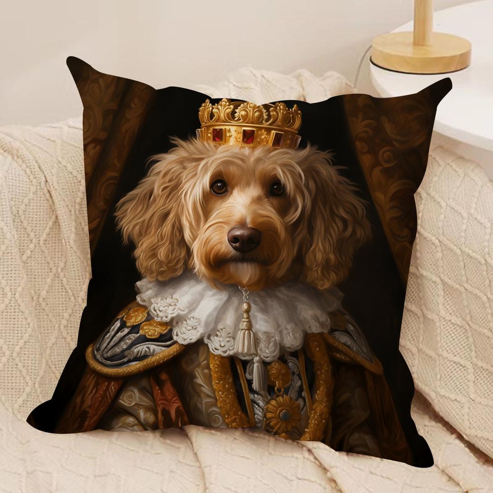 Renaissance Royal Dog Cushion Cover Silky Short Plush Invisible Zipper Dustproof Sofa Pillow Case for Home Decor