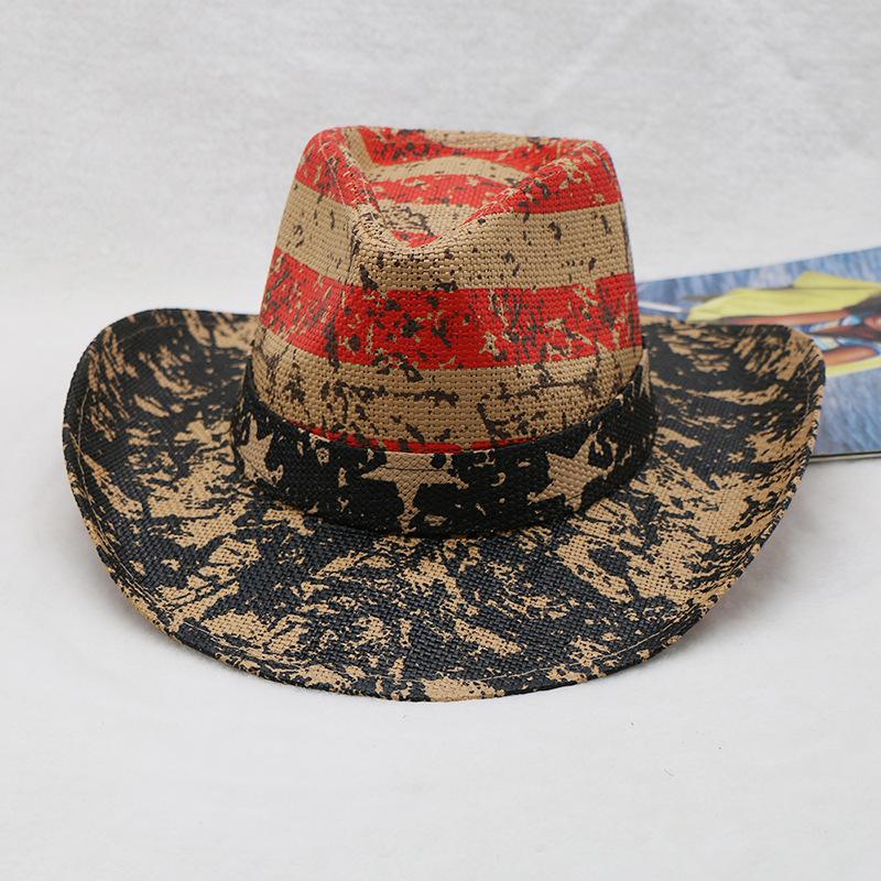 Western Cowboy Hat Print Retro Men'S Outdoor Hat Style Straw Hat Knight Straw Hat