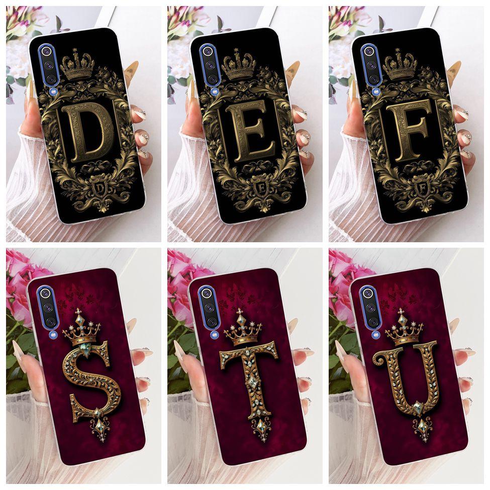 For Xiaomi Mi 9 SE Case Transparent Luxury Crown A-Z Letters 2D Flat Pattern Soft Casing For Xiaomi Mi 9SE Cover M1903F2G