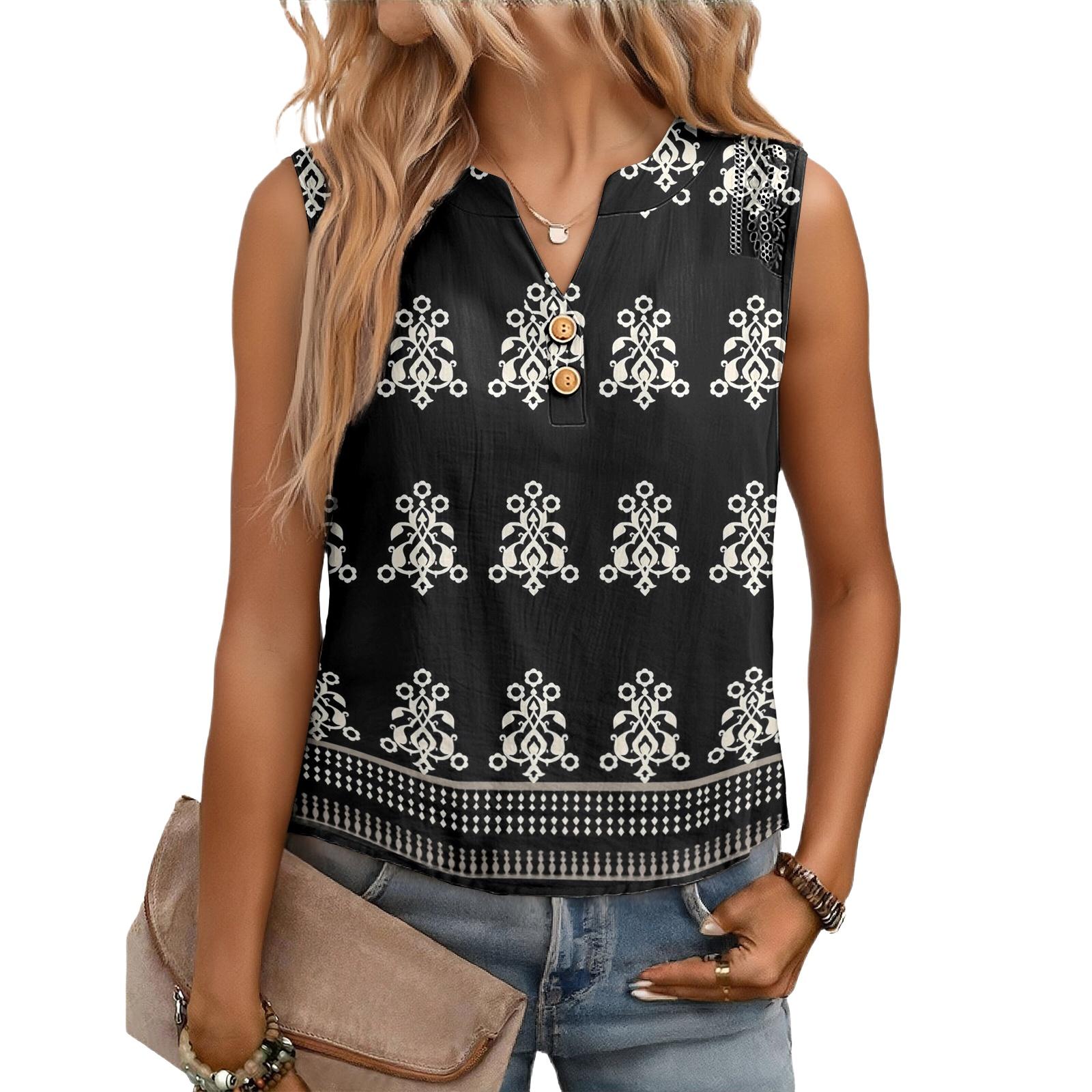 

Женская повседневная, свободная, с принтом, без рукавов, льняная блузка L чёрный