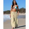 Women Plaid Wide Leg Pants High Waist Drawstring Elastic Waist Casual Loose Fit Cropped Trousers