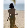 Island Store Sexy Big Halter Ginger Neck Hollow Knitted Bohemian Beach Skirt Vacation Dress
