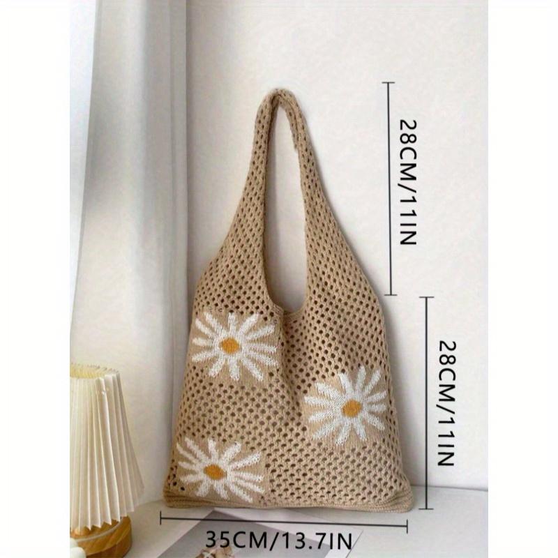 Large Capacity Floral Pattern Crochet Tote Bag - Fashionable Y2K Design, Soft Fabric Lining, Printed Pattern