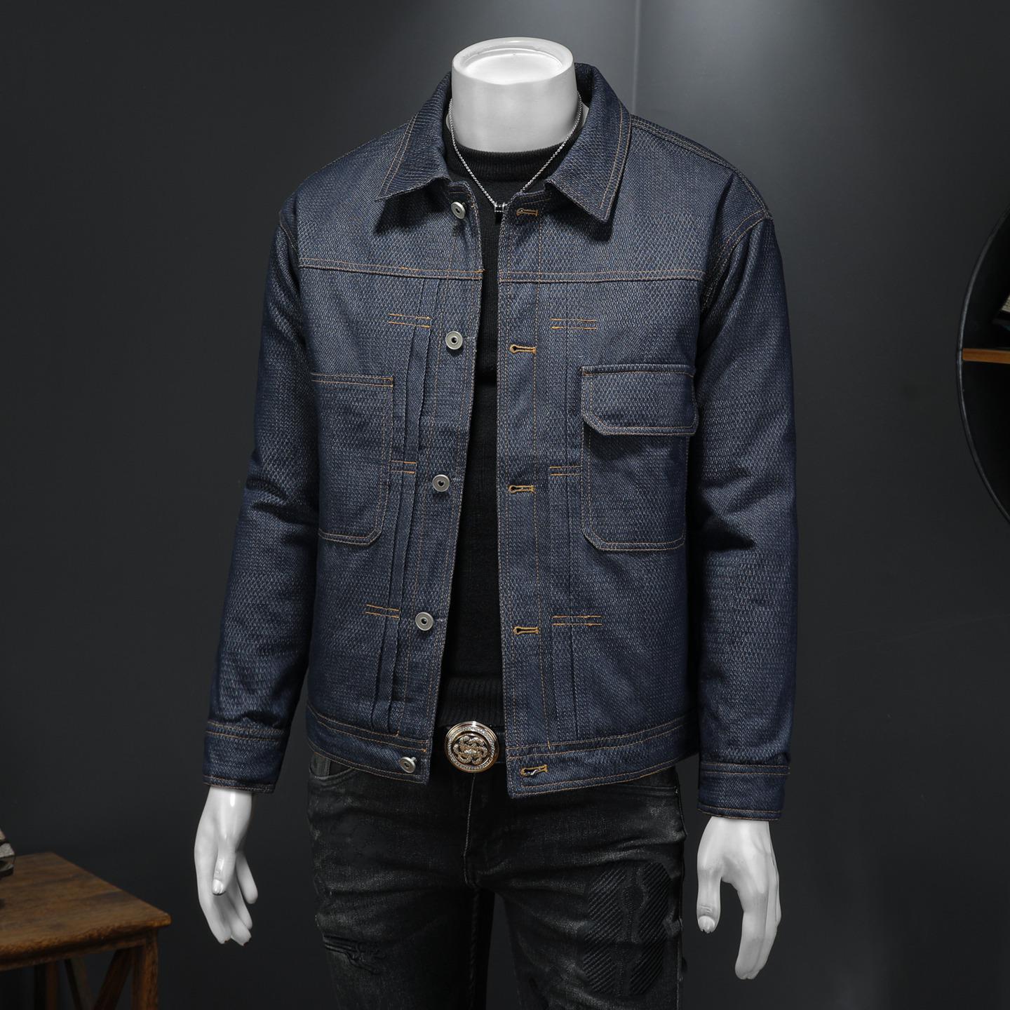 

Men s Winter Denim Down Jacket: Fade-Resistant, Warm, Multi-Pocket Workwear T88014/P280 3XL