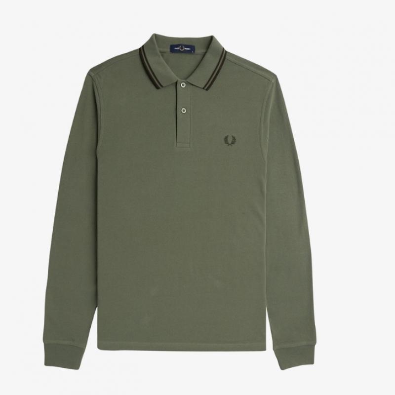 Fred Perry Long Sleeve Twin Tip Fred Perry Shirt Laurelis Green Night Green Afpm2433636 W49