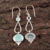 925 Sterling Silver Aqua Chalcedony Gemstone Handcrafted Jewelry Earrings 2.50" EE-132-16