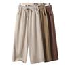 Women's High-Waisted Cotton Linen Wide-Leg Pants - Spring/Summer/Fall, Plus Size, Nine-Point, Drawstring, Casual Japanese Style
