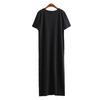 European and American fashion street photography personalized women's round neck high slit long loose T-shirt A-line dress