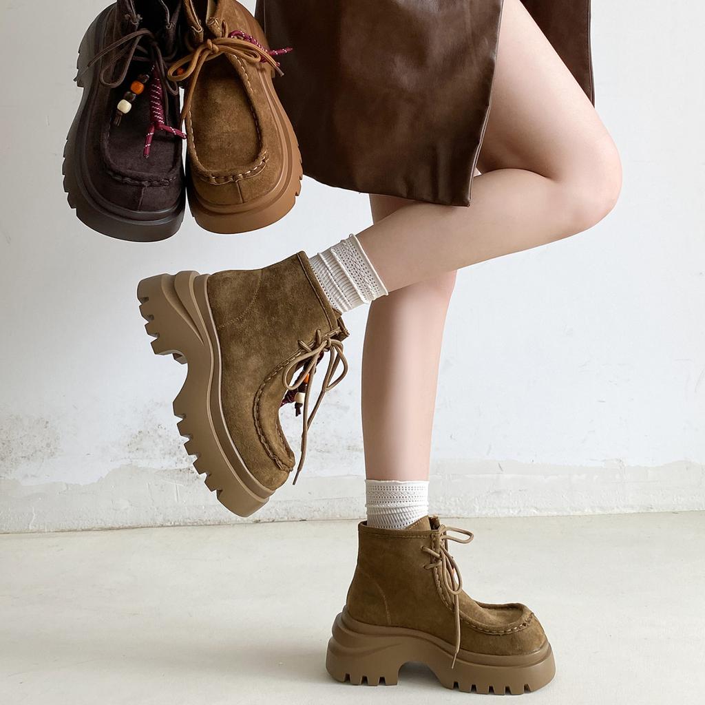 Brown retro small man heightened platform Martin boots women's 2025 new summer skirt Maillard short boots