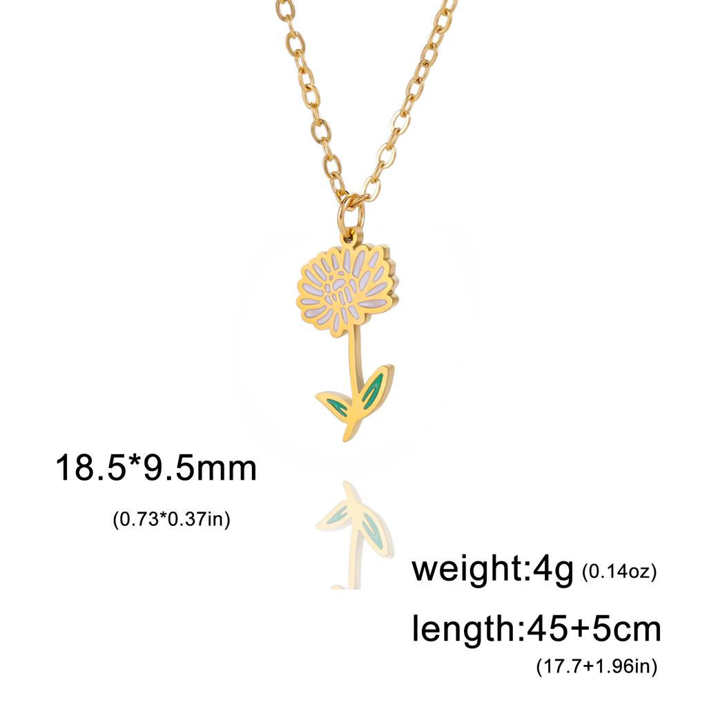 12 Birth Months Flower Necklace Stainless Steel White Green Enamel Daisy Rose Cosmos Pendant Neck Chains Birthday Gift