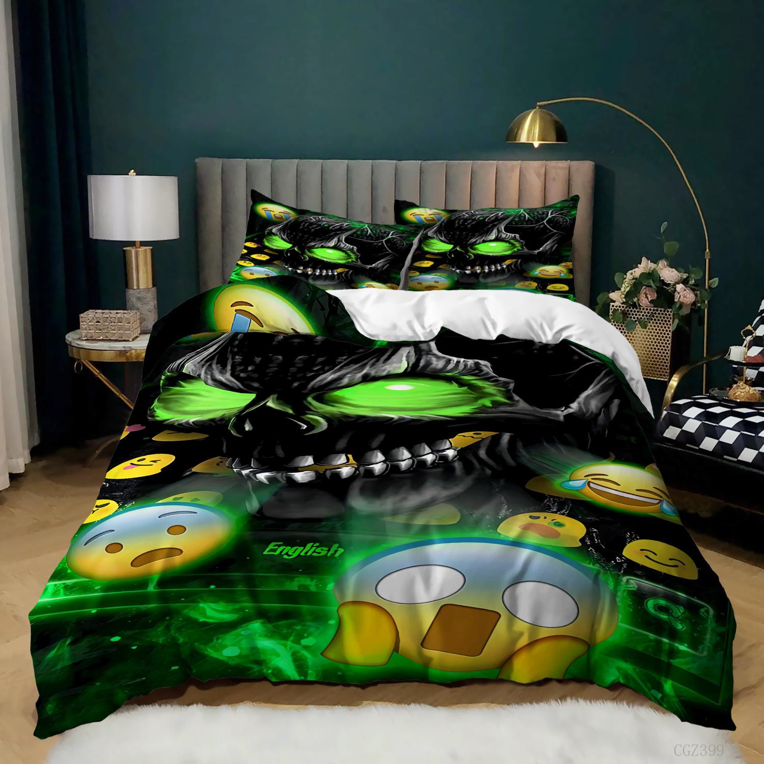 

Kit 3D Digital Printing Illustration Sticker Bed Three-Piece Quilt Cover Pillowcase 135 * 200 (two-piece set) 90g