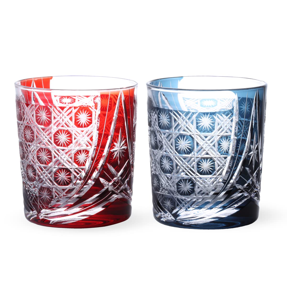 

Retro Kiriko Glass Waterfall Red Ink Current Model J-kitchens Pair, 80xH90mm, 280cc, Pattern, & Blue,