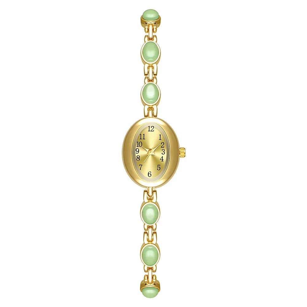 Women's Vintage Colorful Jade Bracelet Wristwatches Clock Oval Dial Quartz Waterproof Watch