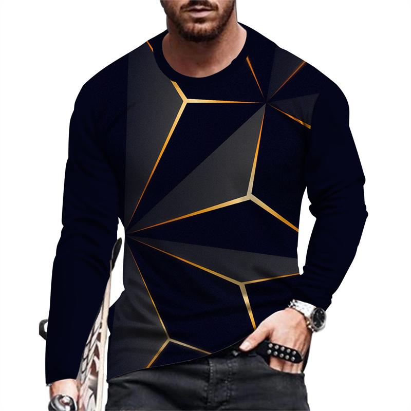 

Colorful Geometry Pattern T-Shirt For Men Fashion 3D Printed T Shirts Autumn Casual Long Sleeves Loose Round Neck Tops Tees S