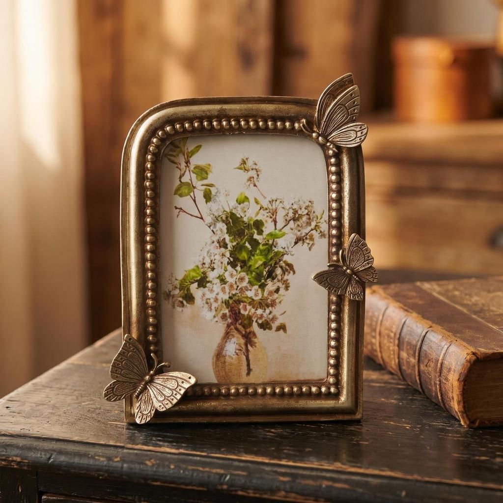 Antique Bronze-Gold Resin Frame with Glass Front Tabletop for Entryway