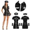 6Pcs Womens Police Officer Costume Halloween Cop Uniform Outfit Bodycon Mini Dress with Hat Gloves and Cuffs